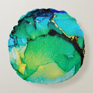 PERSIAN BLUE, chartreuse green. Very beautiful art Round Cushion