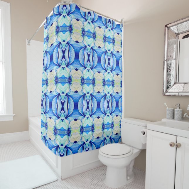 Persian Blue Pattern with Geometrical Shapes artwo Shower Curtain (In Situ)