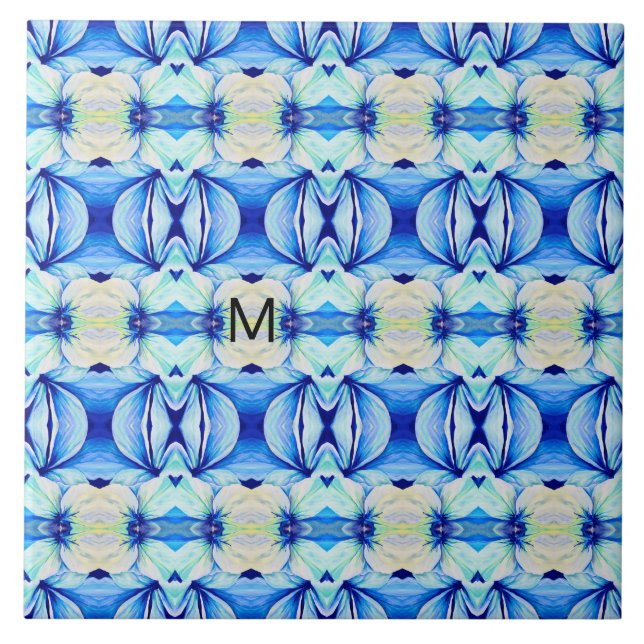 Persian Blue Pattern with Geometrical Shapes Ceramic Tile (Front)