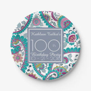 Persian Boteh Paisley 100th Birthday Party Paper P Plate