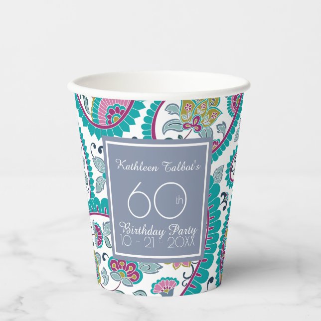 Persian Boteh Paisley 60th Birthday Party Paper C  Paper Cups (Front)