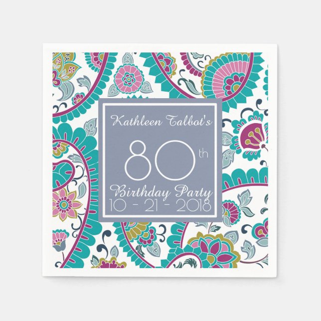 Persian Boteh Paisley 80th Birthday Party Paper N Napkin (Front)