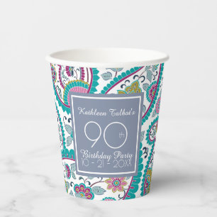 Persian Boteh Paisley 90th Birthday Party Paper C Cups