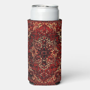 Persian carpet design in dark red seltzer can cooler