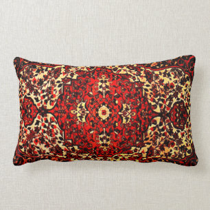 Persian carpet design in vivid red and cream lumbar cushion