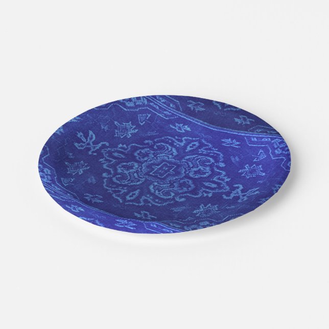 Persian carpet look in blue paper plate (Angled)