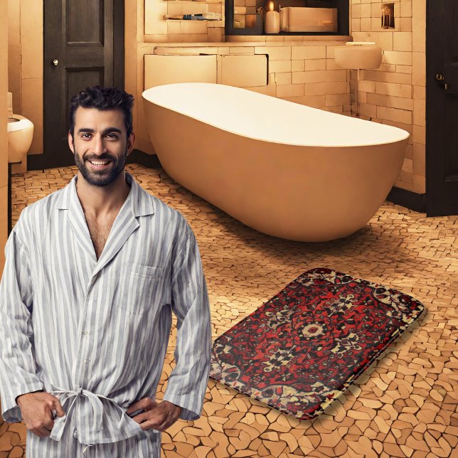 Persian carpet look in dark red and cream bath mat (Creator Uploaded)