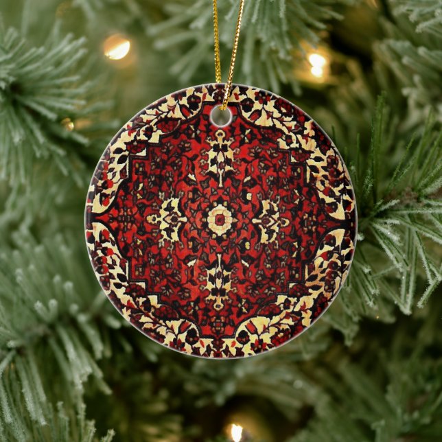 Persian carpet look in dark red and cream ceramic ornament (Tree)