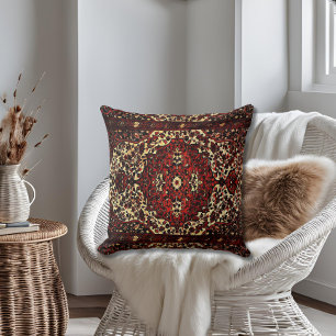 Persian carpet look in dark red and cream cushion