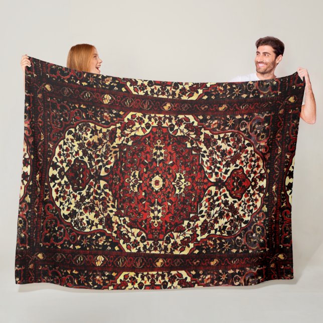Persian carpet look in dark red and cream fleece blanket (In Situ)