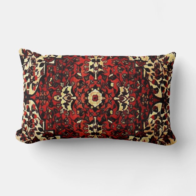 Persian carpet look in dark red and cream lumbar cushion (Front)