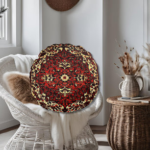 Persian carpet look in dark red and cream round cushion