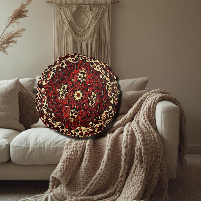 Persian carpet look in dark red and cream round cushion (Creator Uploaded)