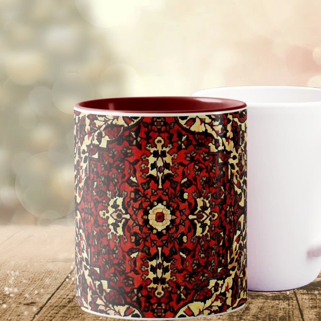 Persian carpet look in dark red and cream Two-Tone coffee mug (Creator Uploaded)