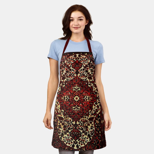 Persian carpet look in dark red apron (Worn)