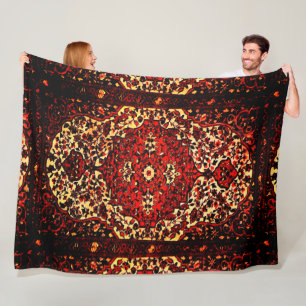 Persian carpet look in red and cream fleece blanket