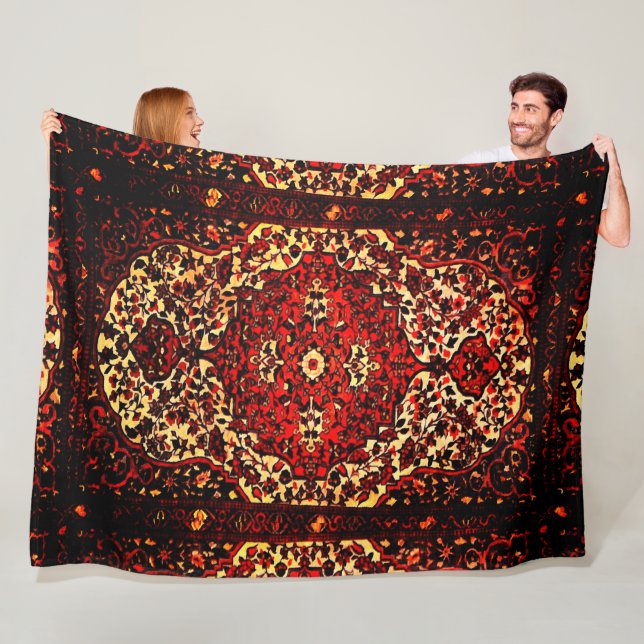 Persian carpet look in  red and cream  fleece blanket (In Situ)