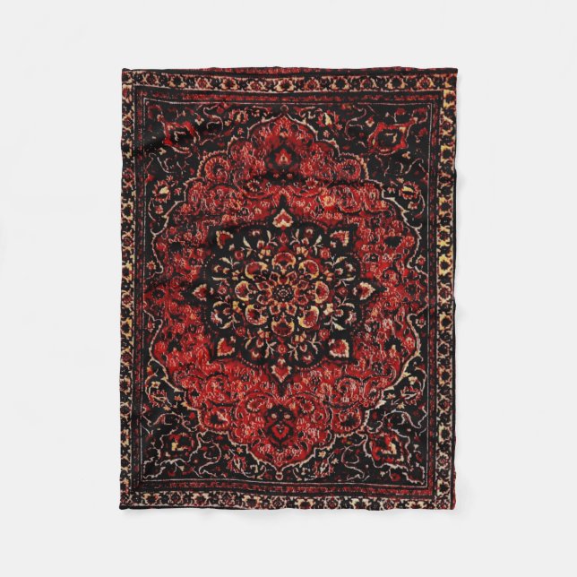 Persian carpet look in rose tinted field fleece blanket (Front)