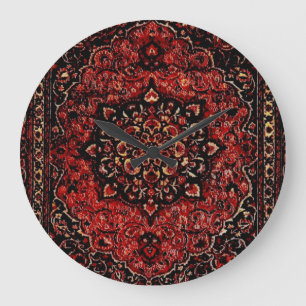 Persian carpet look in rose tinted field large clock