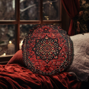 Persian carpet look in rose tinted field round cushion