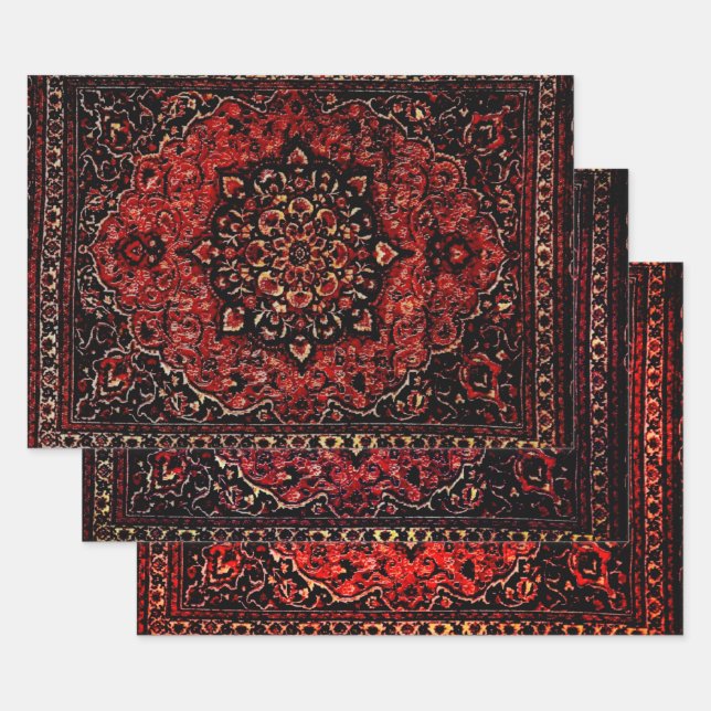 Persian carpet look in rose tinted field wrapping paper sheet (Set)