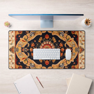 Persian Carpet Yellow Traditional Pattern Desk Mat