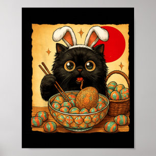 Persian Cat Anime Eating Ramen Japanese Egg Easter Poster