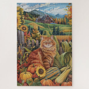 Persian Cat Autumn Harvest Thanksgiving Jigsaw Puzzle