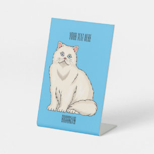 Persian cat cartoon illustration pedestal sign