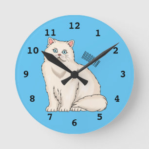 Persian cat cartoon illustration round clock