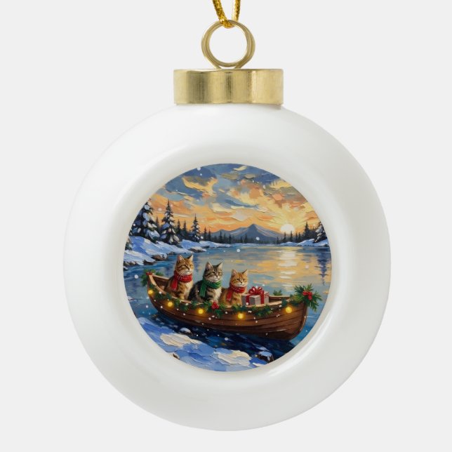 Persian Cat Christmas Boat Holiday Ceramic Ball Christmas Ornament (Front)