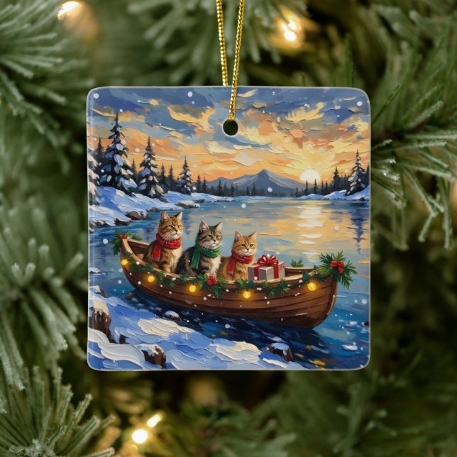Persian Cat Christmas Boat Holiday Ceramic Ornament (Tree)