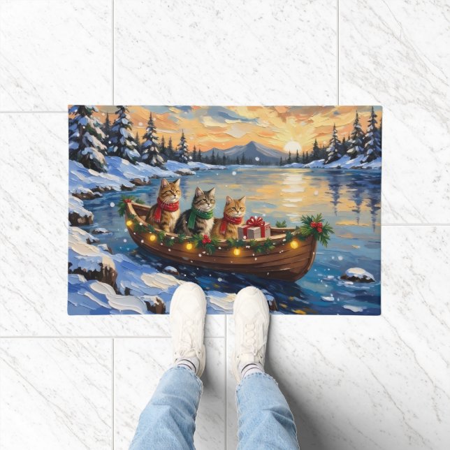 Persian Cat Christmas Boat Holiday Doormat (Indoor)