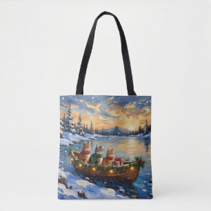 Persian Cat Christmas Boat Holiday Tote Bag