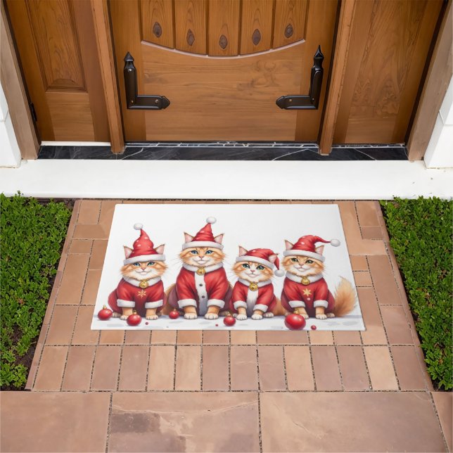 Persian Cat Christmas Dress Santa Hat Doormat (Outdoor)
