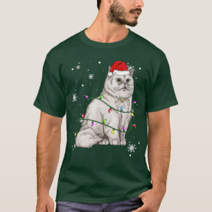 Persian Cat Christmas Light Christmas Cat Santa ha T-Shirt