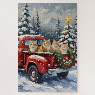 Persian Cat Christmas Red Truck Holiday Jigsaw Puzzle