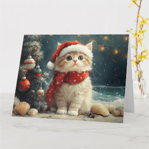 Persian Cat Christmas Vintage Beach Card