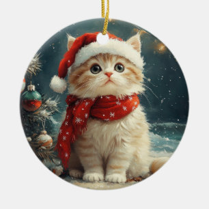 Persian Cat  Christmas Vintage Beach  Ceramic Ornament