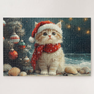 Persian Cat  Christmas Vintage Beach  Jigsaw Puzzle
