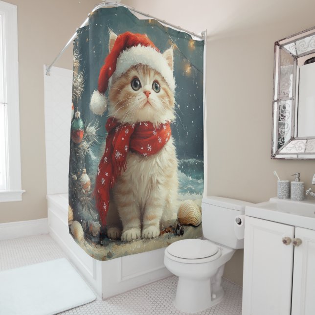 Persian Cat  Christmas Vintage Beach  Shower Curtain (In Situ)