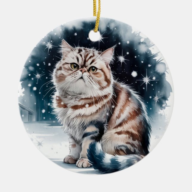 Persian Cat Circle Christmas Xmas Ornament (Front)
