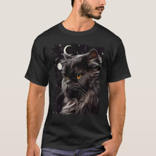 Persian Cat Crescent Moon And Stars T-Shirt