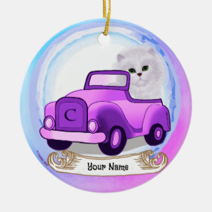 Persian Cat Driving Car  Ceramic Ornament