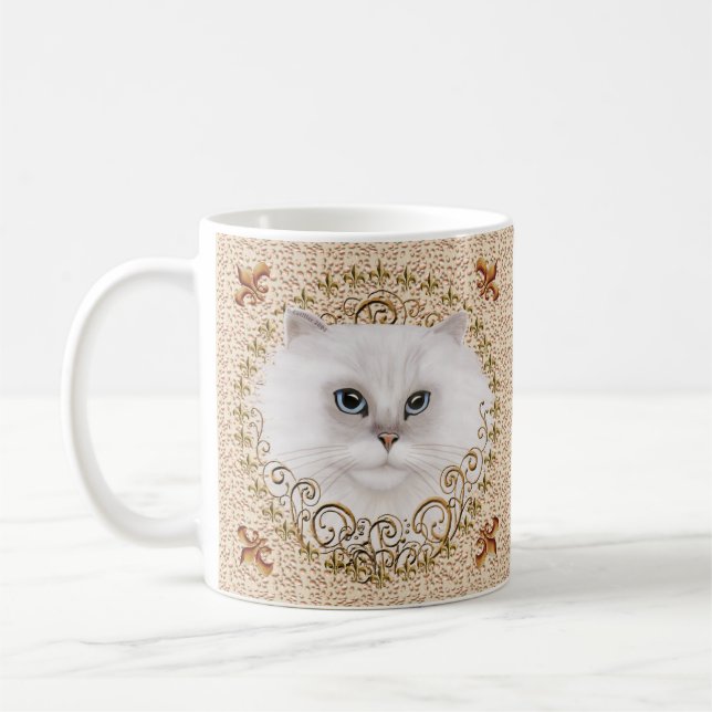 Persian Cat Fleur De Lis Mug (Left)