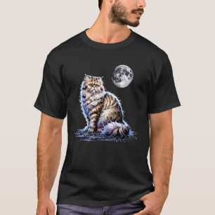 Persian Cat Full Moon Rooftop Night Guardian T-Shirt