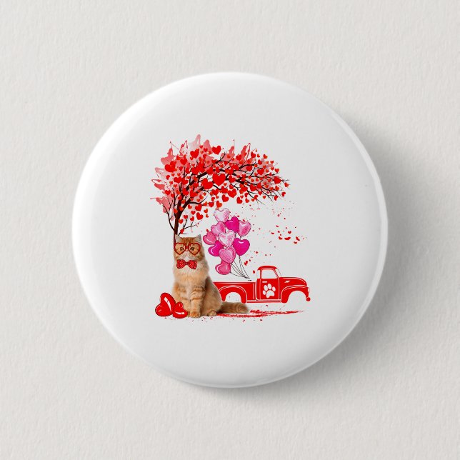 Persian Cat Heart Tree Valentines Day  6 Cm Round Badge (Front)