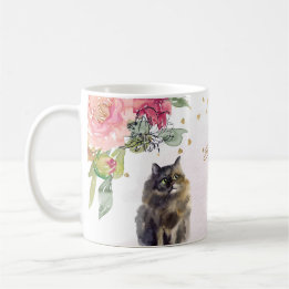 Persian Cat Illustration Gold Glitter Girl Custom Coffee Mug