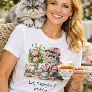 Persian Cat in Floral Hat Pearls at Tea Party T-Shirt