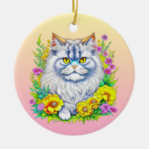 Persian Cat in Flowers Personalised Christmas Ceramic Ornament